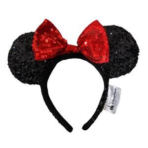 Disney Parks Black and Red Minnie Mouse Sequin Ears Headband Disney mania